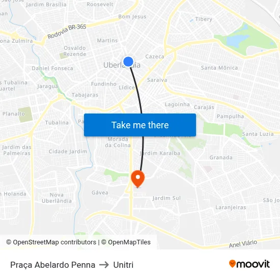 Praça Abelardo Penna to Unitri map