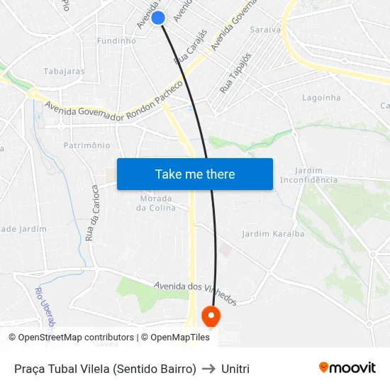 Praça Tubal Vilela (Sentido Bairro) to Unitri map