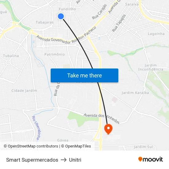 Smart Supermercados to Unitri map