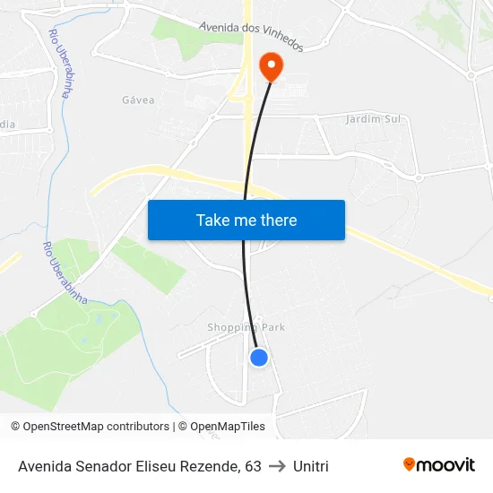 Avenida Senador Eliseu Rezende, 63 to Unitri map