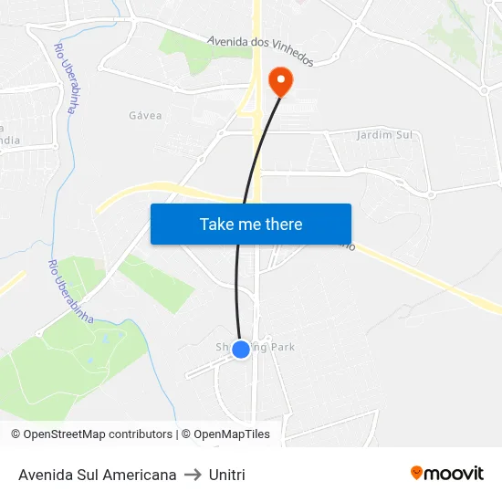 Avenida Sul Americana to Unitri map