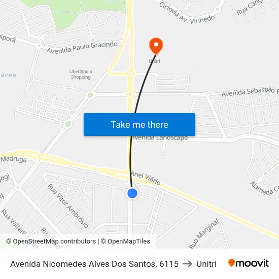 Avenida Nicomedes Alves Dos Santos, 6115 to Unitri map
