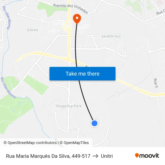 Rua Maria Marquês Da Silva, 449-517 to Unitri map