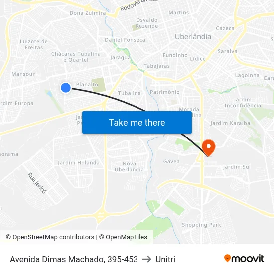 Avenida Dimas Machado, 395-453 to Unitri map