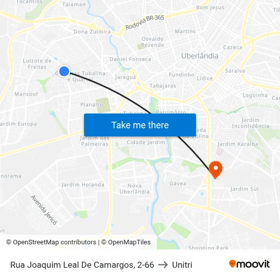 Rua Joaquim Leal De Camargos, 2-66 to Unitri map