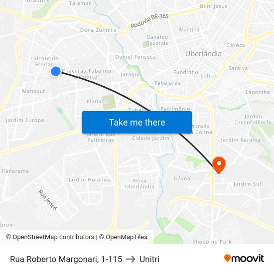 Rua Roberto Margonari, 1-115 to Unitri map