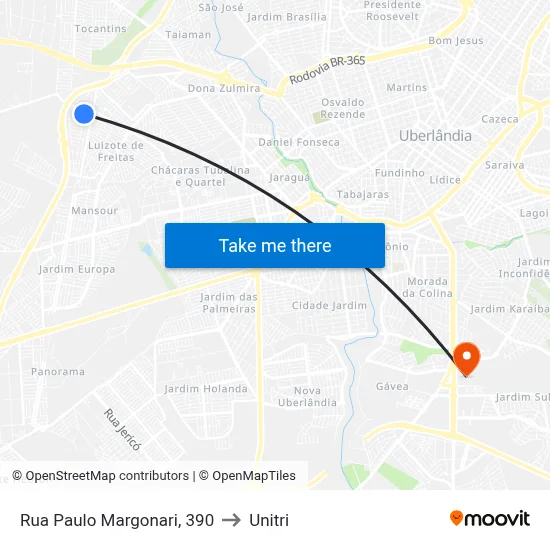 Rua Paulo Margonari, 390 to Unitri map