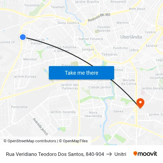 Rua Veridiano Teodoro Dos Santos, 840-904 to Unitri map