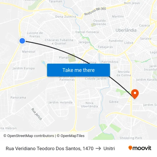 Rua Veridiano Teodoro Dos Santos, 1470 to Unitri map