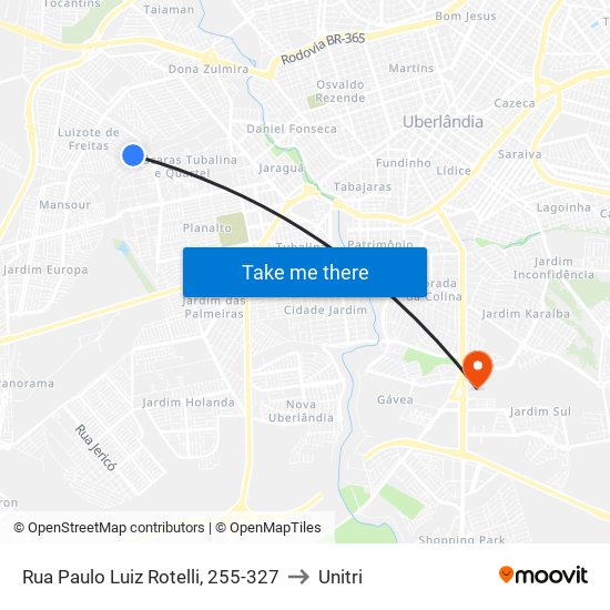 Rua Paulo Luiz Rotelli, 255-327 to Unitri map