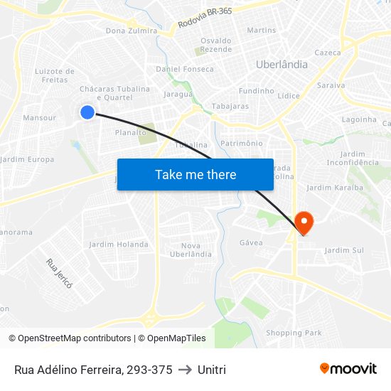 Rua Adélino Ferreira, 293-375 to Unitri map