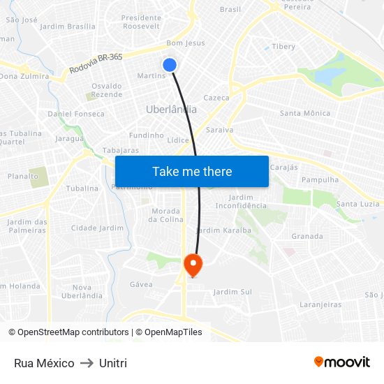 Rua México to Unitri map