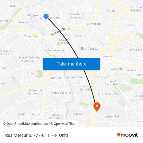 Rua Mercúrio, 777-811 to Unitri map