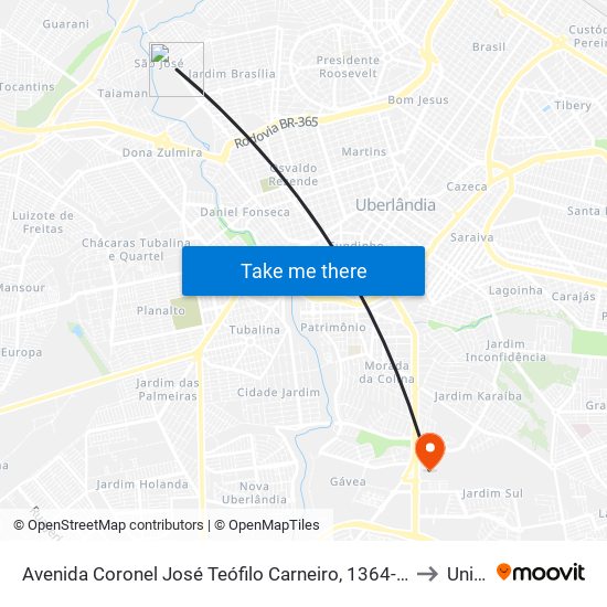 Avenida Coronel José Teófilo Carneiro, 1364-1482 to Unitri map