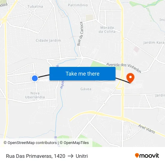 Rua Das Primaveras, 1420 to Unitri map