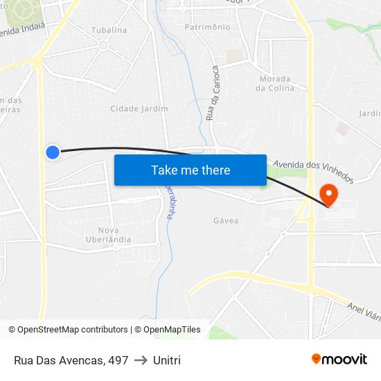Rua Das Avencas, 497 to Unitri map