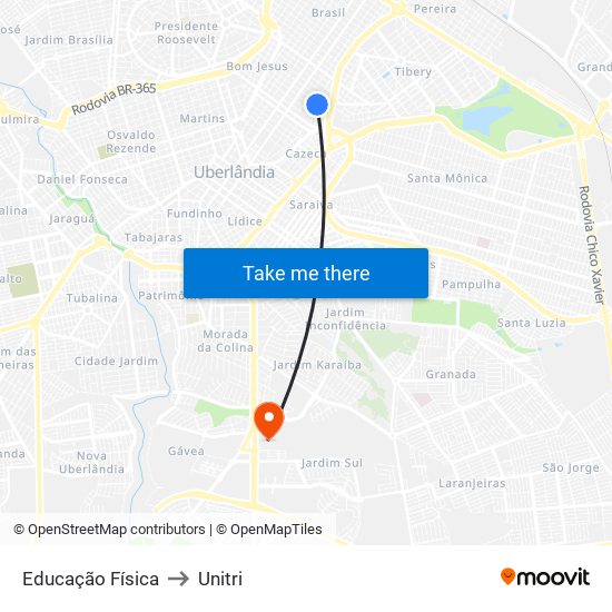 Educação Física to Unitri map