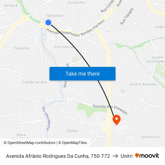 Avenida Afrânio Rodrigues Da Cunha, 750-772 to Unitri map