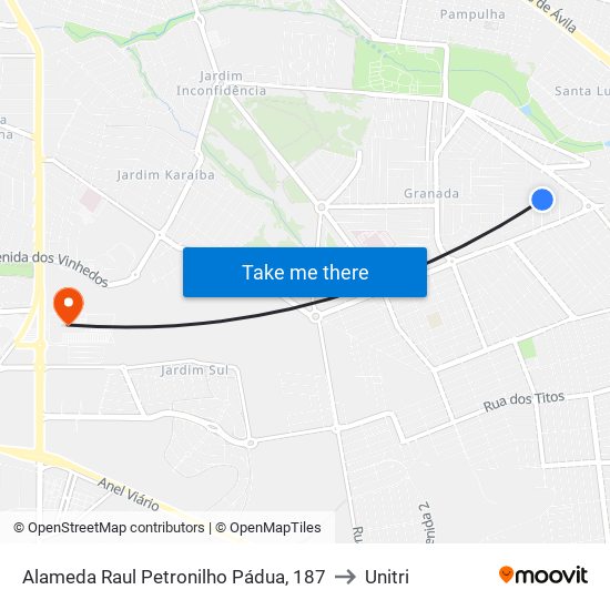 Alameda Raul Petronilho Pádua, 187 to Unitri map