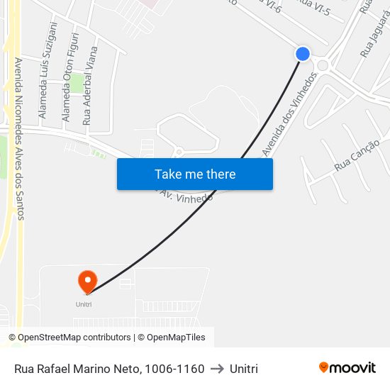 Rua Rafael Marino Neto, 1006-1160 to Unitri map