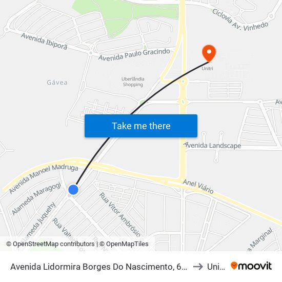Avenida Lidormira Borges Do Nascimento, 6205 to Unitri map