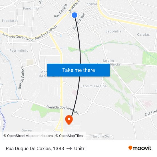 Rua Duque De Caxias, 1383 to Unitri map