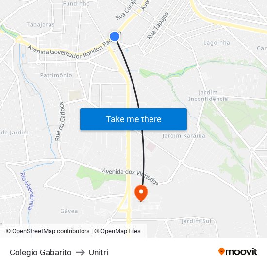 Colégio Gabarito to Unitri map