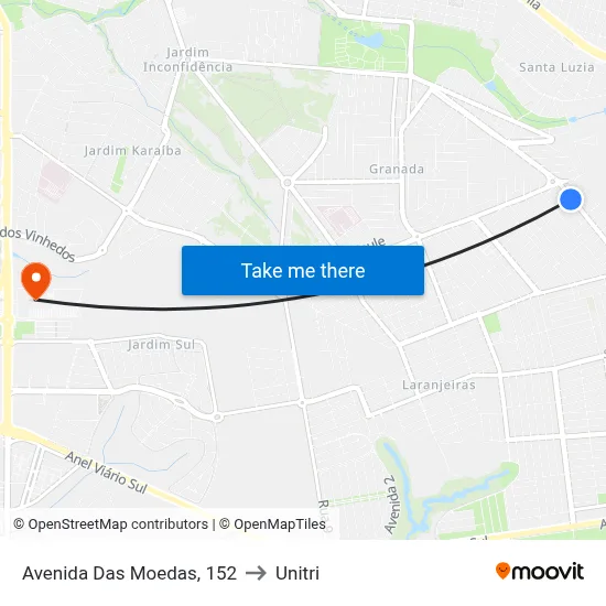 Avenida Das Moedas, 152 to Unitri map