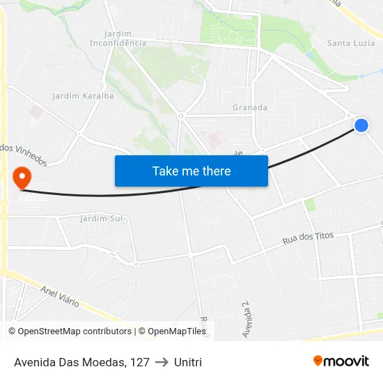 Avenida Das Moedas, 127 to Unitri map