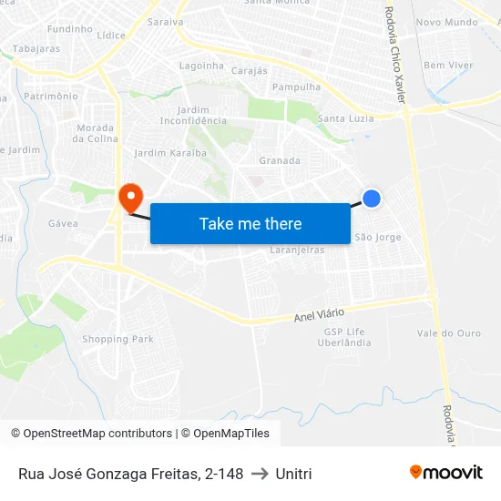 Rua José Gonzaga Freitas, 2-148 to Unitri map