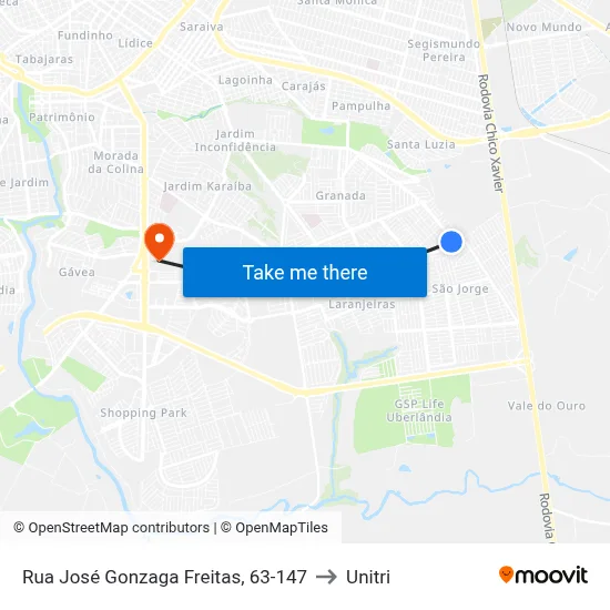 Rua José Gonzaga Freitas, 63-147 to Unitri map