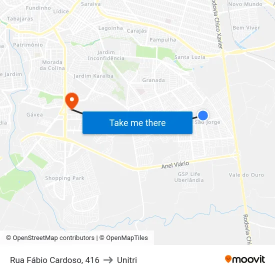 Rua Fábio Cardoso, 416 to Unitri map