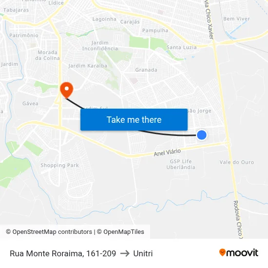 Rua Monte Roraima, 161-209 to Unitri map