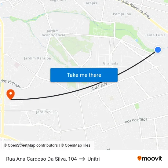 Rua Ana Cardoso Da Silva, 104 to Unitri map