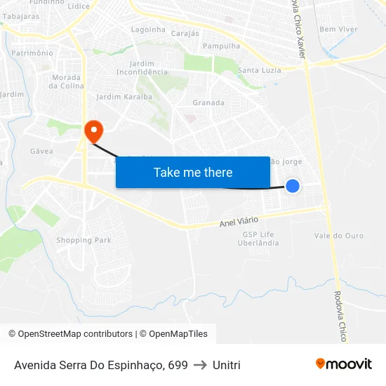 Avenida Serra Do Espinhaço, 699 to Unitri map