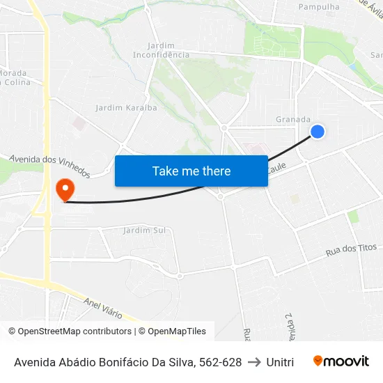 Avenida Abádio Bonifácio Da Silva, 562-628 to Unitri map