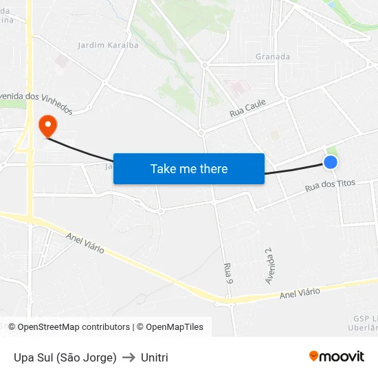 Upa Sul (São Jorge) to Unitri map