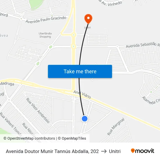 Avenida Doutor Munir Tannús Abdalla, 202 to Unitri map