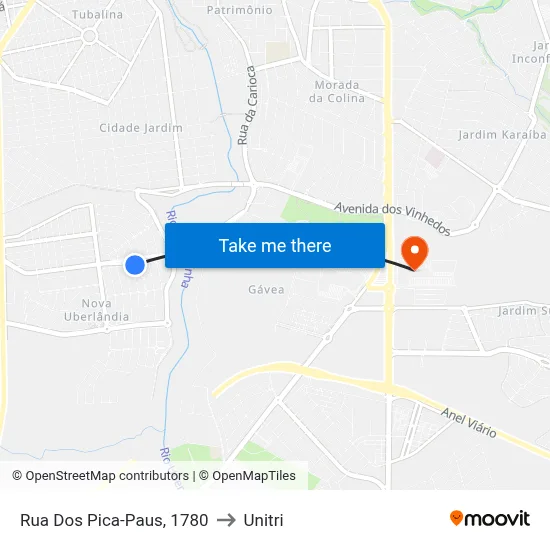 Rua Dos Pica-Paus, 1780 to Unitri map