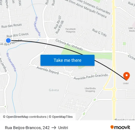 Rua Beijos-Brancos, 242 to Unitri map