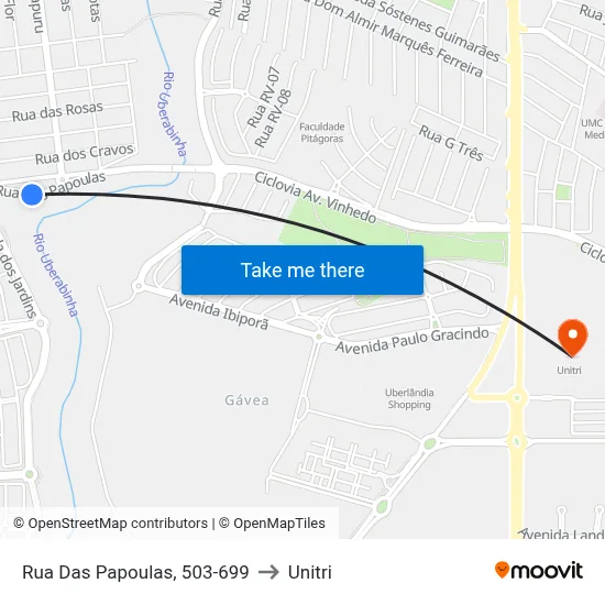 Rua Das Papoulas, 503-699 to Unitri map