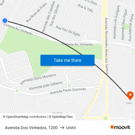 Avenida Dos Vinhedos, 1200 to Unitri map