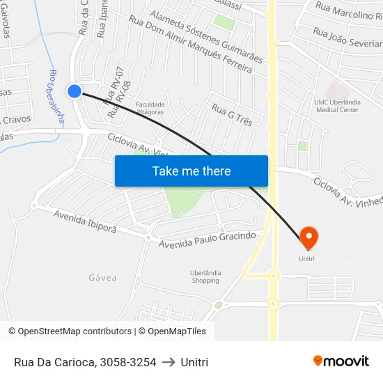 Rua Da Carioca, 3058-3254 to Unitri map