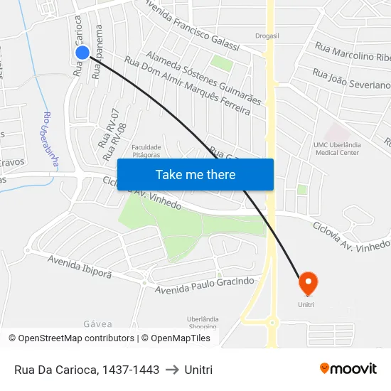 Rua Da Carioca, 1437-1443 to Unitri map