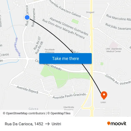 Rua Da Carioca, 1452 to Unitri map