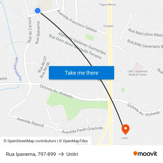 Rua Ipanema, 797-899 to Unitri map