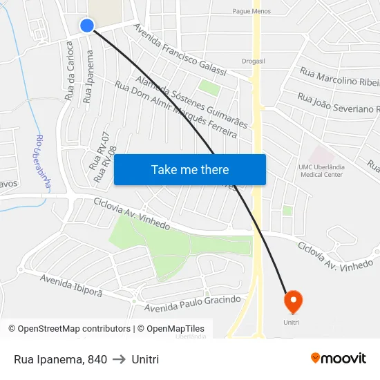 Rua Ipanema, 840 to Unitri map