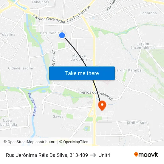 Rua Jerônima Réis Da Silva, 313-409 to Unitri map