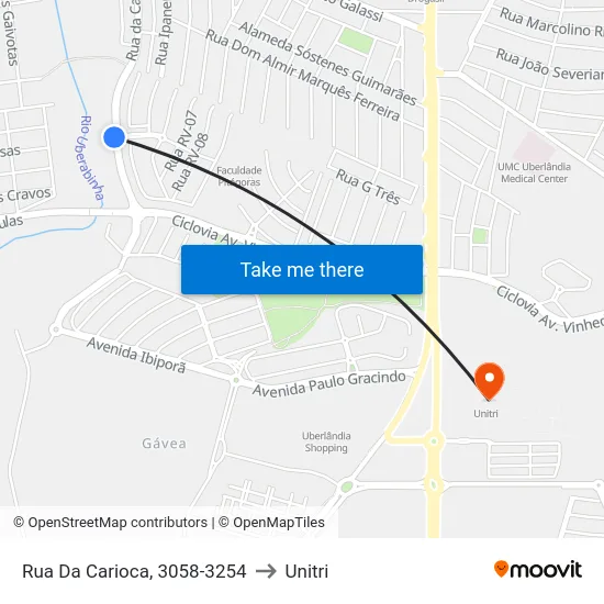 Rua Da Carioca, 3058-3254 to Unitri map