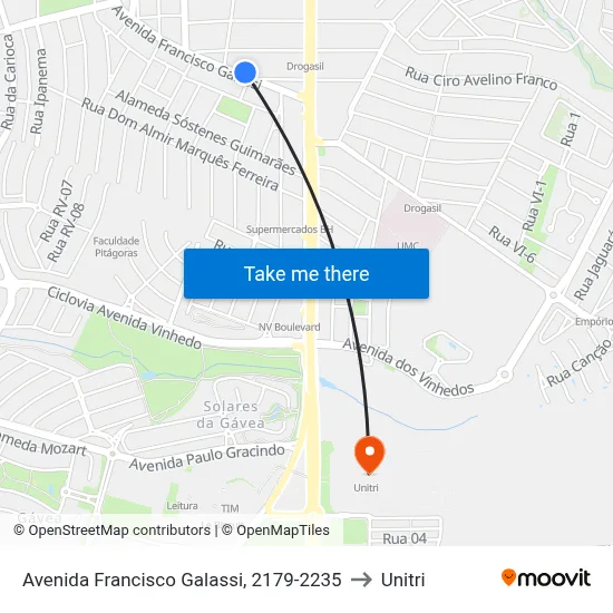Avenida Francisco Galassi, 2179-2235 to Unitri map